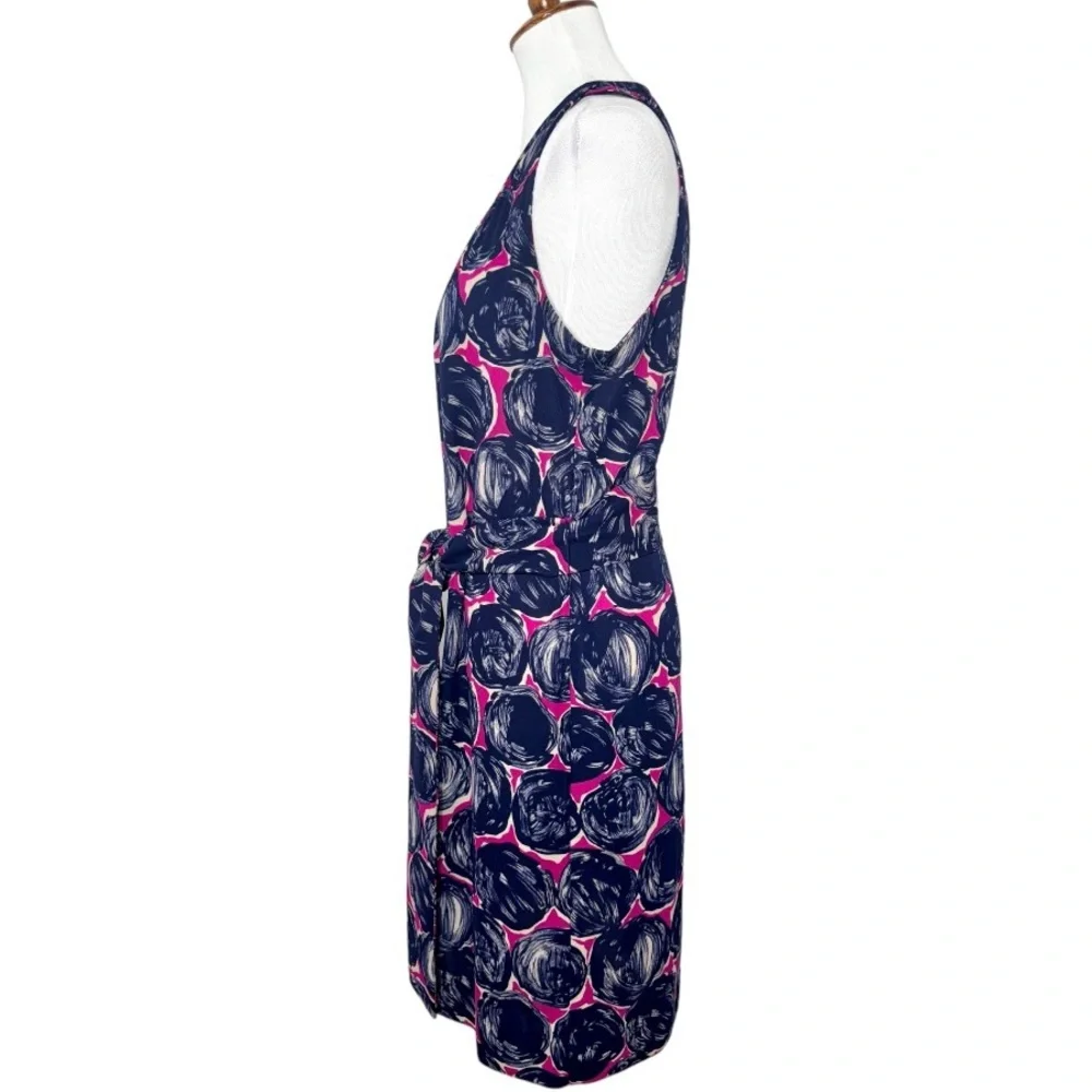 SOLD-Tory Burch Floral Print Belted Blue Pink Knee Length Sleeveless Dress - Picture 5 of 10